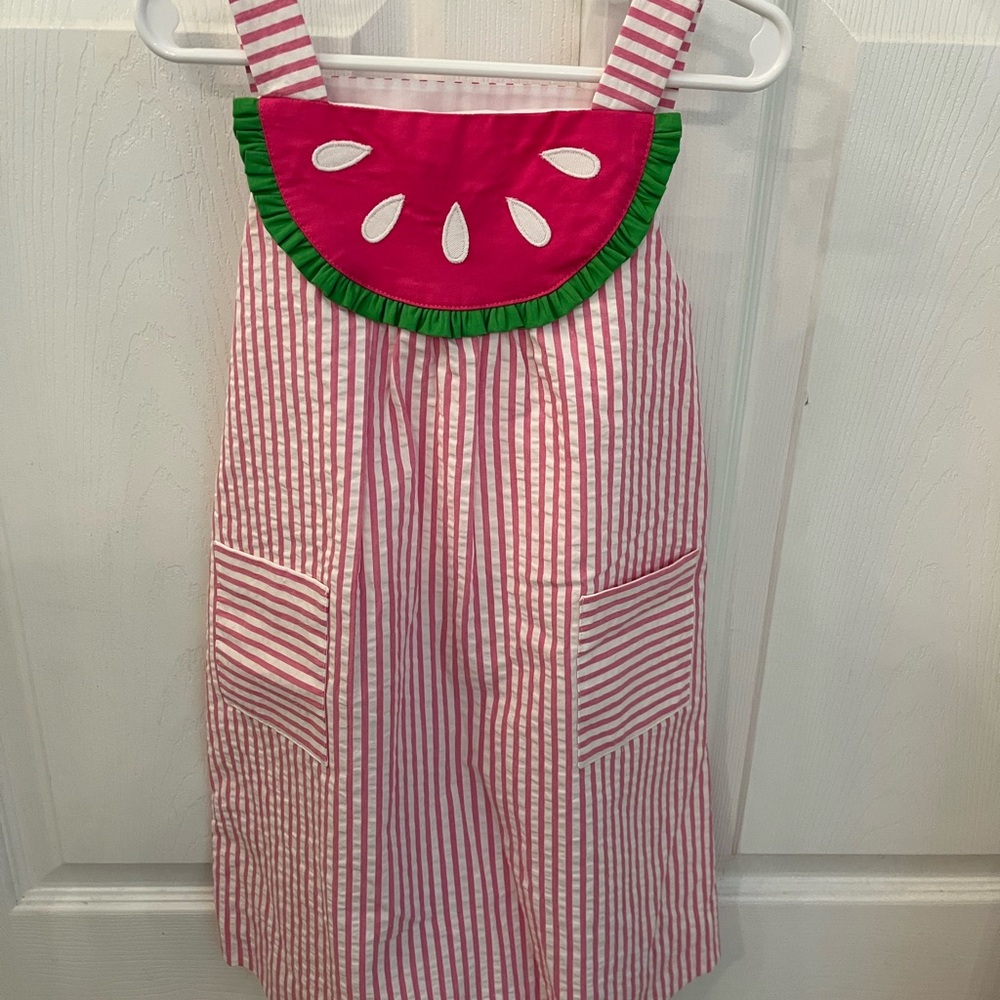 Florence Eiseman Pink and White Apron with Watermelon Design